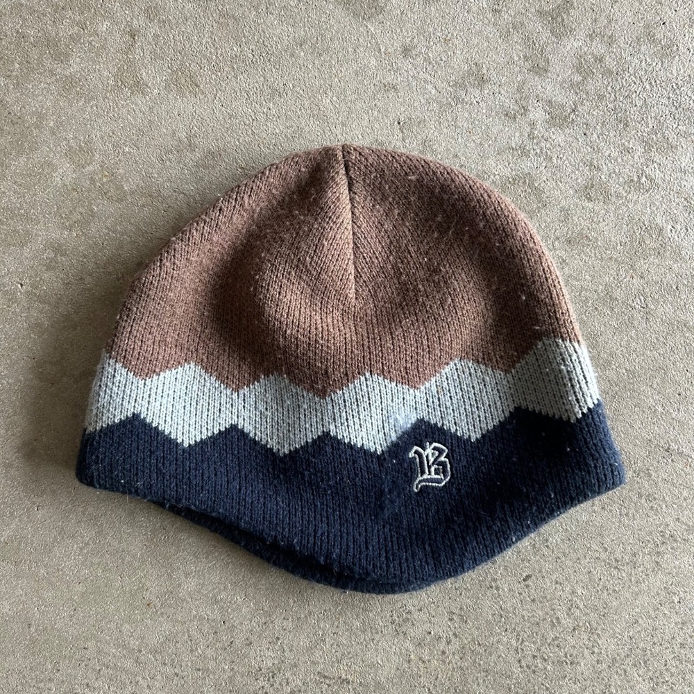 Vintage Bula Beanie Hat Cap One Size Brown Navy Blue Logo Acrylic
